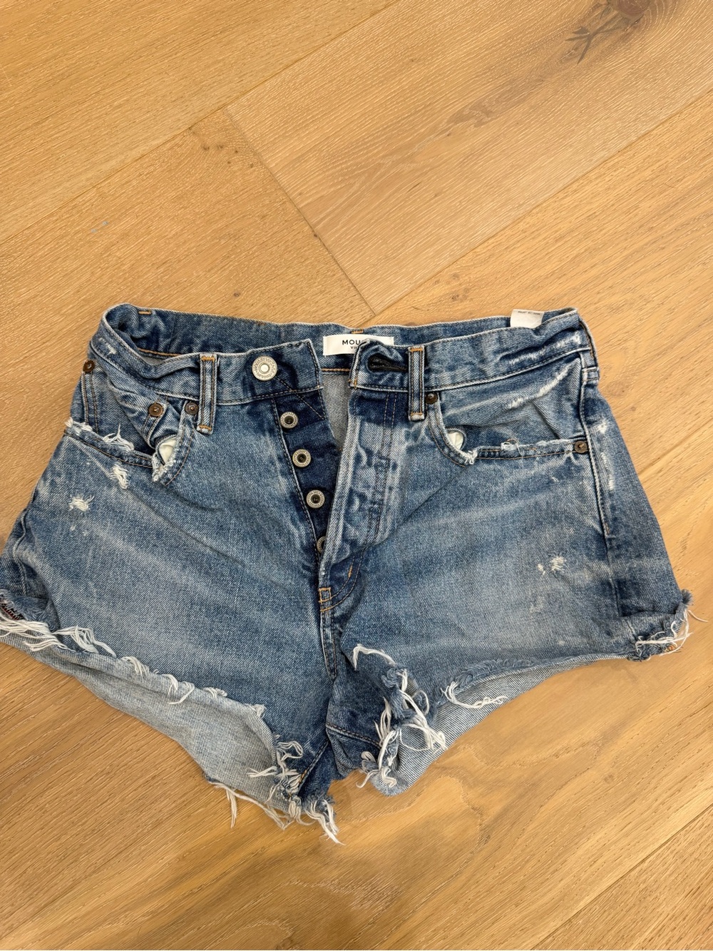 Moussy Distressed Dark Blue High-Rise Denim Shorts